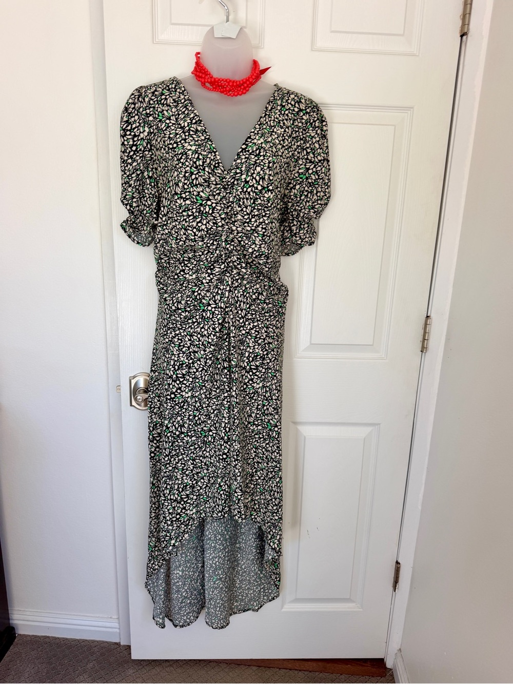 a new day Black Floral High-Low Wrap Dress with Green Accents